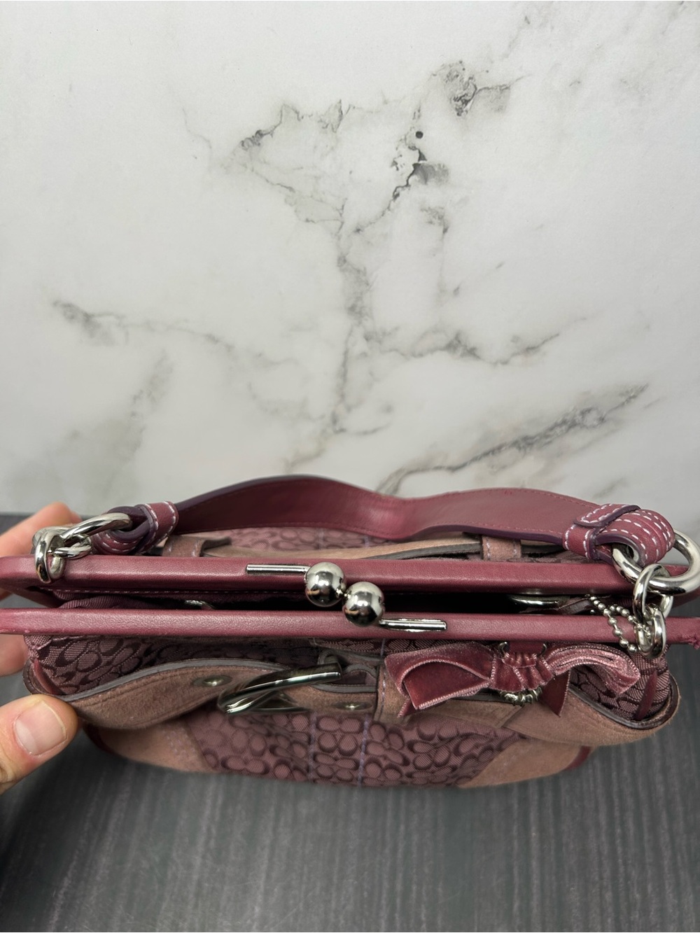 COACH 8A25 FRAMED SIGNATURE KISS-LOCK MINI RHINESTONE VELVET BOW DOCTORS BAG - Picture 10 of 11